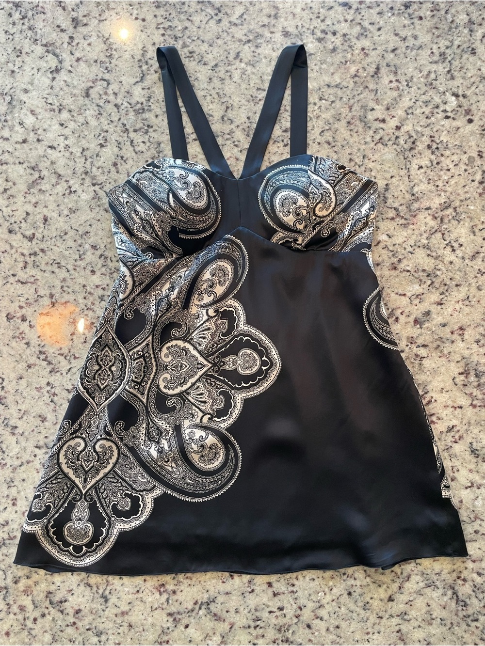 New WHBM Black and cream Paisley 100% silk Satin Cami Top M